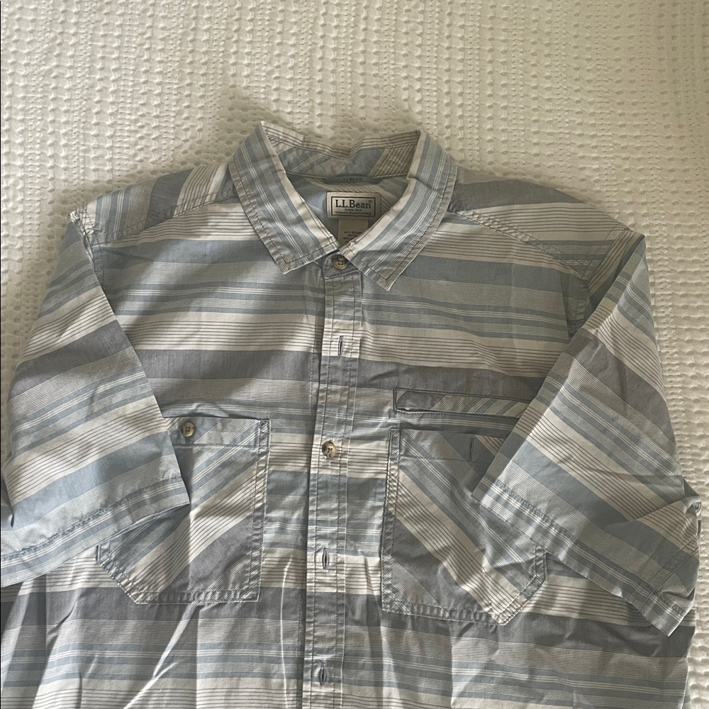 L.L. Bean Light Blue and Gray Plaid Shirt